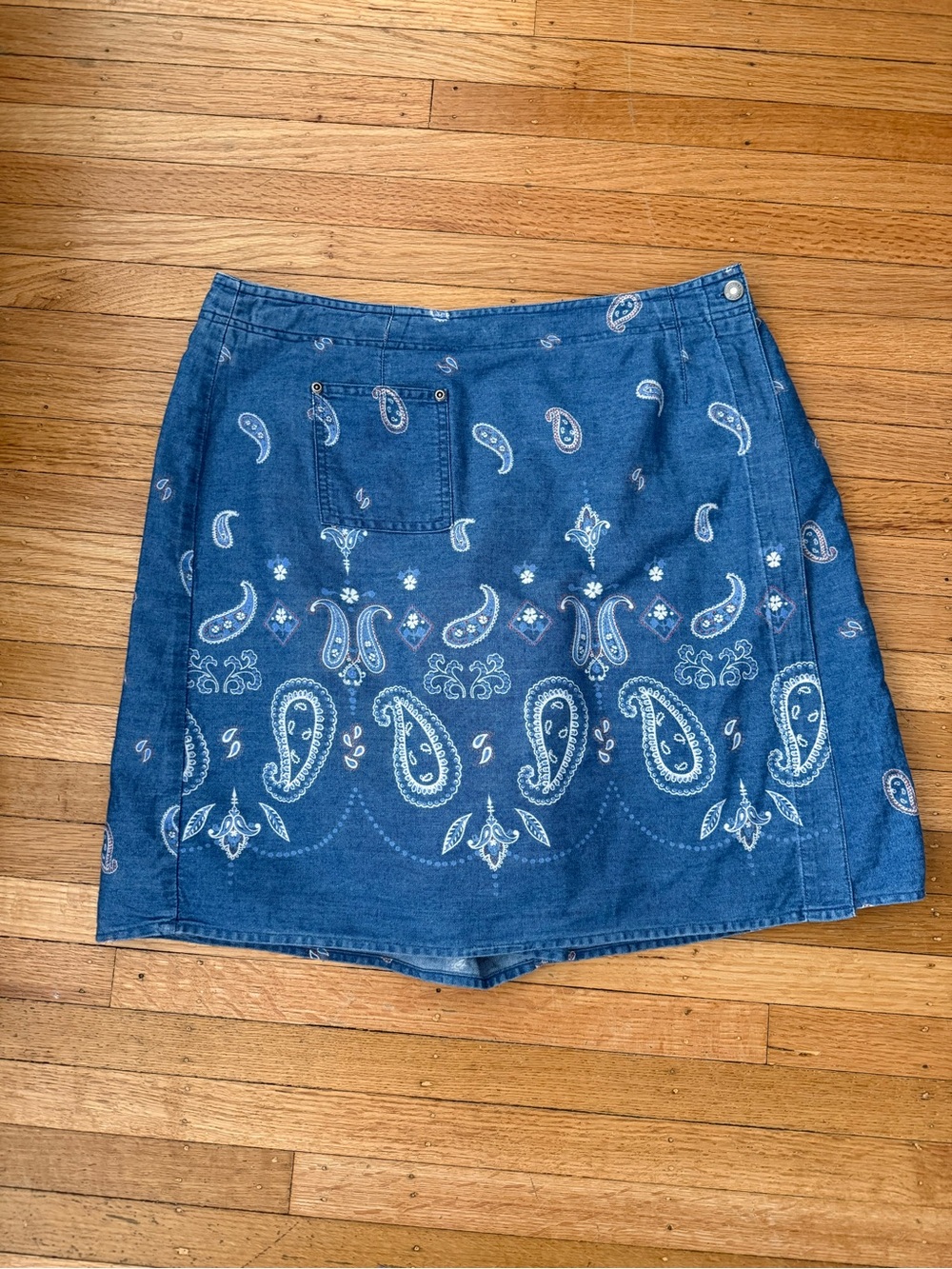 Vintage Paisley Denim A-Line Skort - Blue